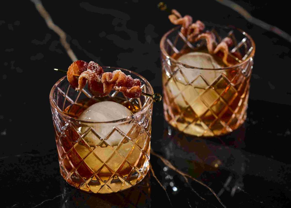Bacon Old Fashioned Cocktail Bacon Fat Washed Bourbon OHLQ