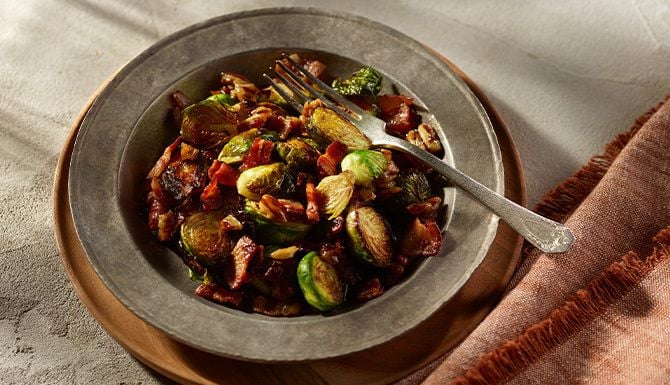 Bourbon-Glazed Bacon Brussel Sprouts Recipe | OHLQ
